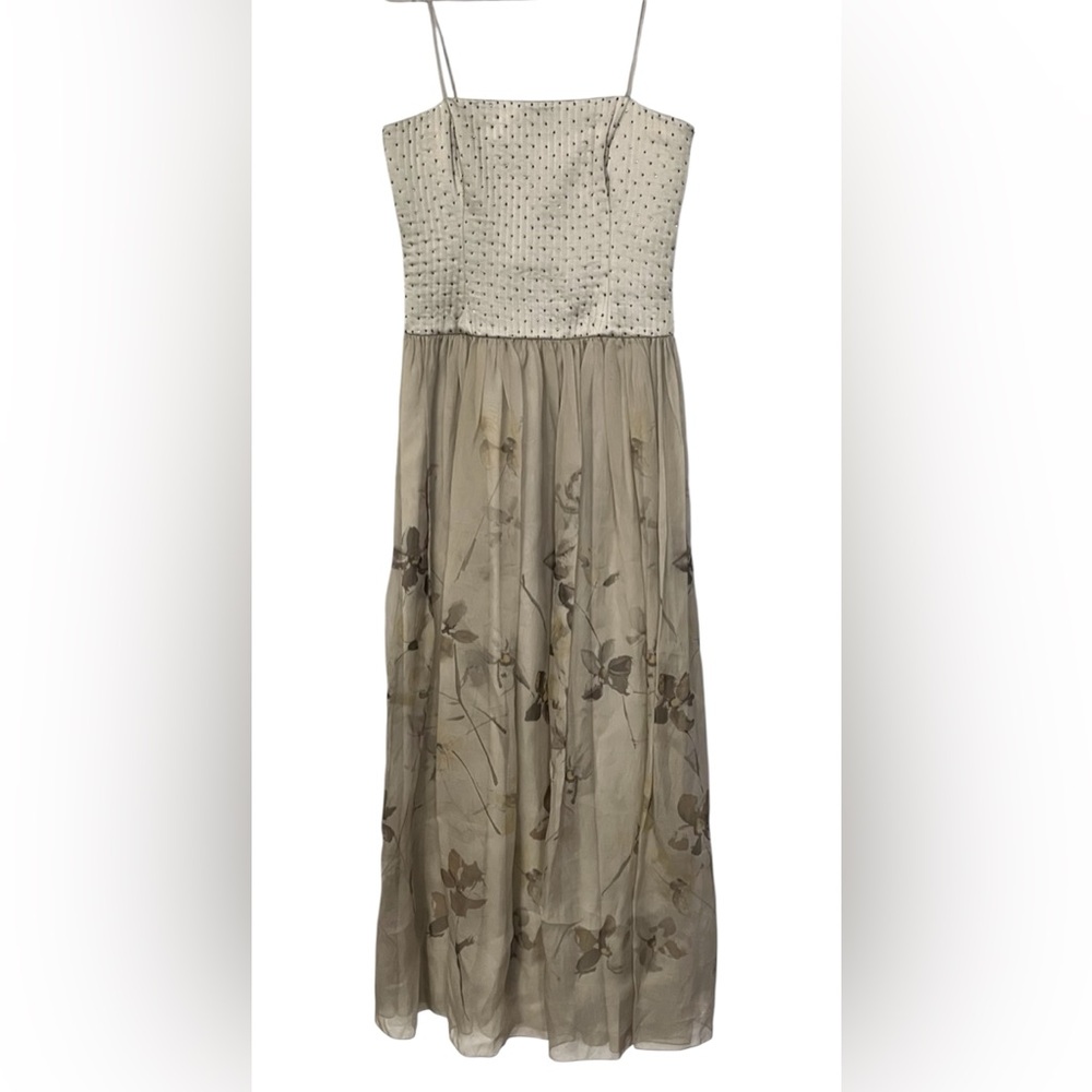 VINTAGE LINDA ALLARD ELLEN TRACY BEADED WATERCOLOR FLORAL DRESS NWT